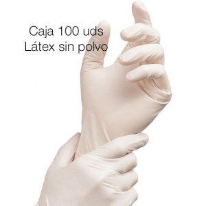 Guante de látex sin polvo blanco. Paquete 100 uds