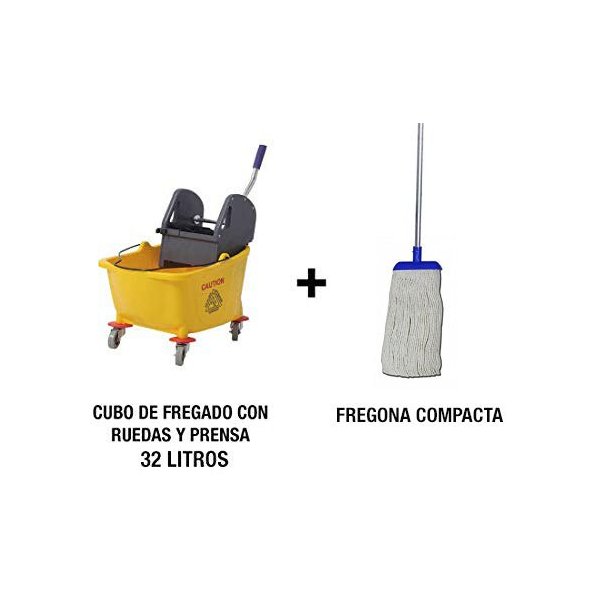 Cubo de fregona Denox con ruedas y asa 16 L. Escurridor doméstico