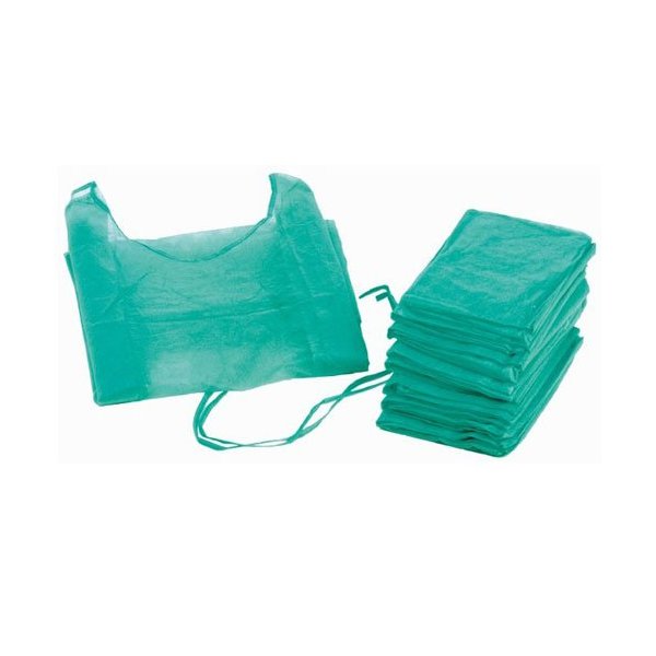 Bata hospitalaria desechable verde con puño elástico de algodón. Pack 100 uds
