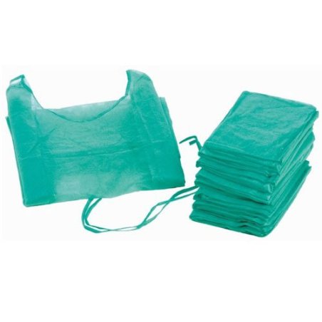 Bata hospitalaria desechable verde con puño elástico de algodón. Pack 100 uds