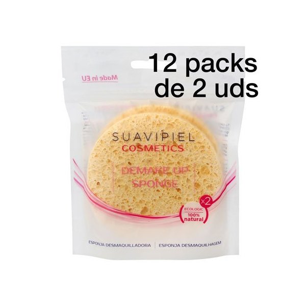 Esponja desmaquillante de celulosa. Caja 24 esponjas en packs de 2 uds Esponja desmaquillante de celulosa. Caja 24 esponjas en packs de 2 uds