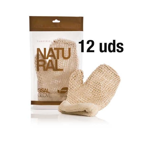 Guante de sisal natural con efecto exfoliante. Caja 12 uds.