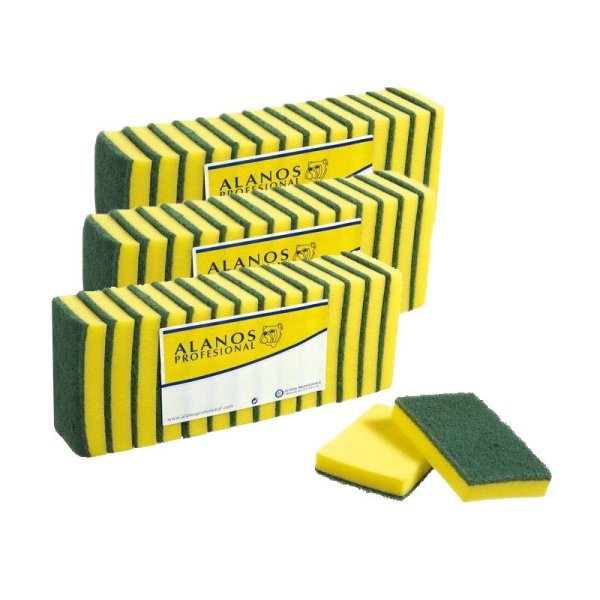 Estropajo de fibra verde con esponja 15x10 cm 14 uds