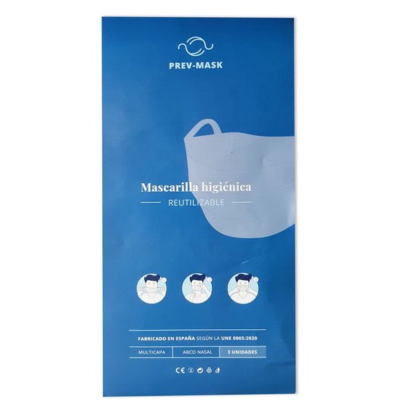 Mascarilla higiénica reutilizable para adultos. Pack 3 uds