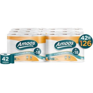 Papel higiénico doméstico Compact Plus Amoos 2 capas. Fardo 42 rollos