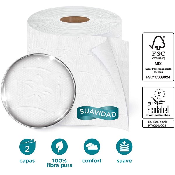 Papel higiénico doméstico de 3 capas de tacto suave. 96 rollos.