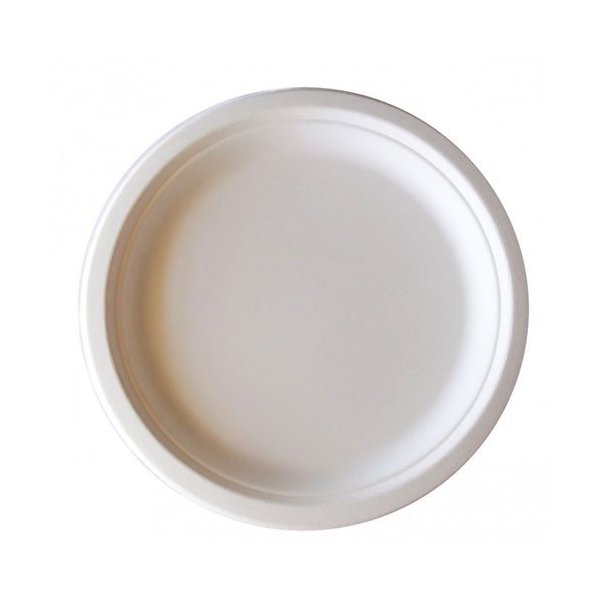 Pratos redondos de cana-de-açúcar biodegradáveis de 26 cm. Pacote de 50 unidades