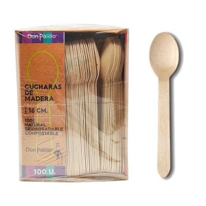 cucharas de madera biodegradables en pack de 500 unidades