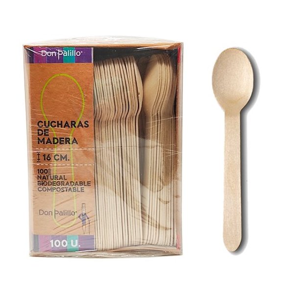 cucharas de madera biodegradables en pack de 500 unidades