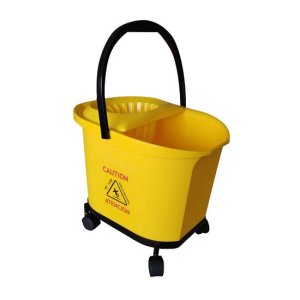 HOMCOM Cubo Fregado Profesional 20L con Ruedas y Prensa Cubo de Fregar  Industrial Cubo para Mopa Amarillo 63x27x67cm