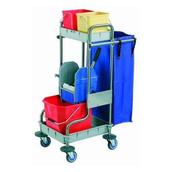 Carro de limpieza compacto en acero inoxidable 25L, bolsa y cubetas