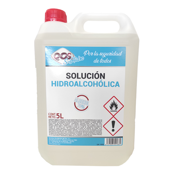 QOS gel hidroalcoólico desinfetante para as mãos. garrafa de 5 litros