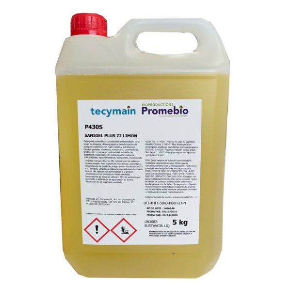 Detergente enzimático concentrado biodegradable SANIGEL PLUS LIMON 5L