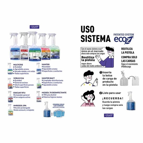 Detergente general con oxigeno activo OXICUART RTU DISARP 500 ml. Pisto eco-friendly sistema ECO-Z