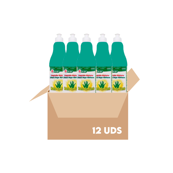 Mano de Santo Limpador doméstico multiusos. Caixa com 12 biberões 900 ml