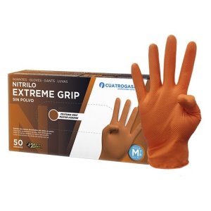 Guantes nitrilo sin polvo naranja Extreme Grip. Pack 50 uds