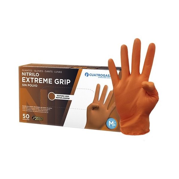 Guantes nitrilo sin polvo naranja Extreme Grip. Pack 50 uds