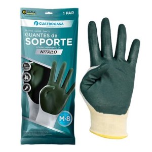 Guante de soporte trabajo nitrilo verde. Pack 1 par