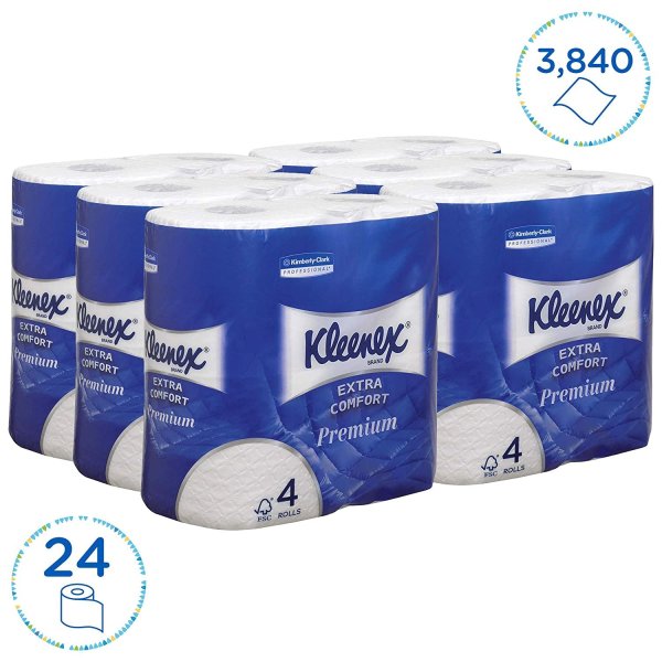 Kleenex Papel higiénico doméstico extra confort premium.  24 rollos
