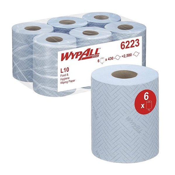 WypAll Reach Paños de celulosa azul especial alimentación e higiene. Pack 6 rollos mecha