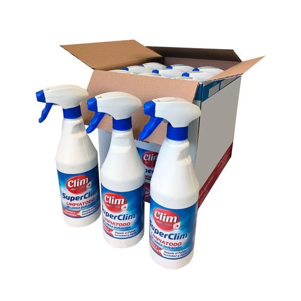 SuperClim limpiador multiusos larga duración 750 ml con pulverizador. Caja 12 uds