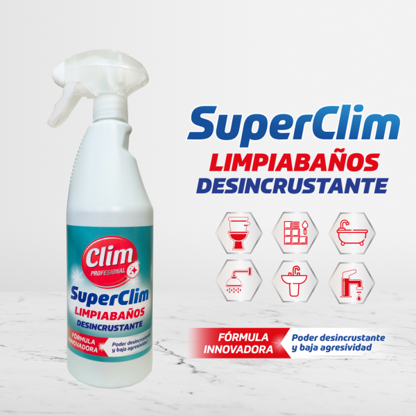 Embalagem multiusos SuperClim, desengordurante e produto de limpeza para casa de banho 3 peças 750 ml + 3 panos de microfibra