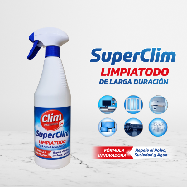 Embalagem multiusos SuperClim, desengordurante e produto de limpeza para casa de banho 3 peças 750 ml + 3 panos de microfibra