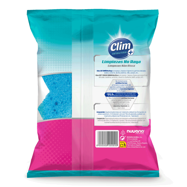 Clim Antibacterial Estropajo fibra baño no raya 2 uds. Caja 6 packs