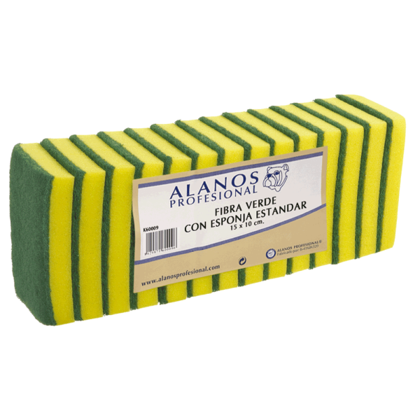 Estropajo de fibra verde con esponja 15x10 cm 42 uds