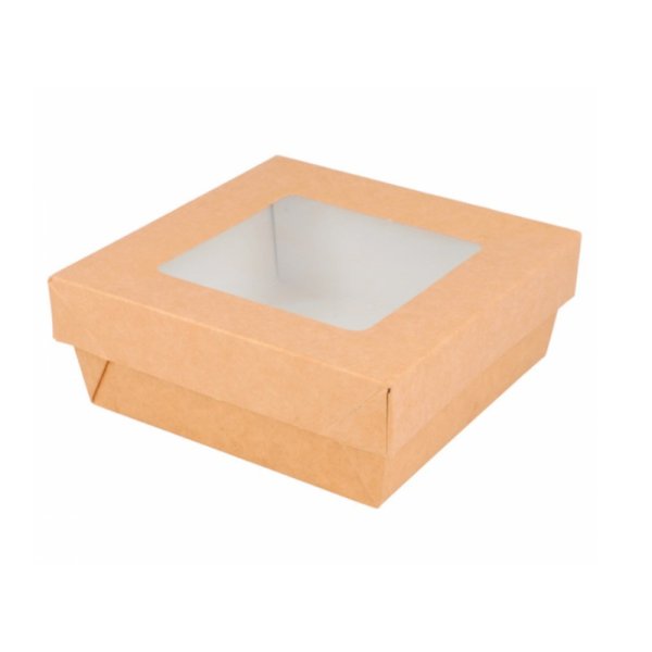 Caja de cartón kraft take away con tapa ventana para alimentos 25 uds