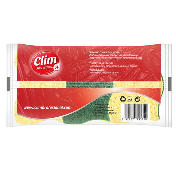 Bucha ultra-absorvente Clim Professional com esponja vegetal. Pacote 18 unidades