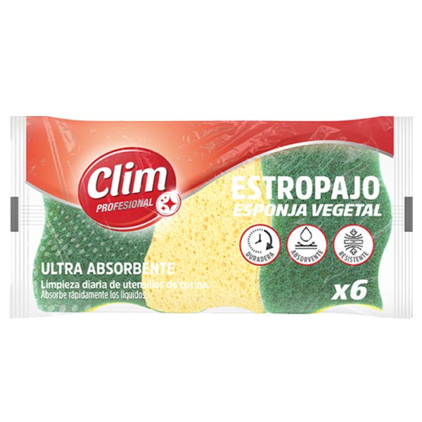 Estropajo con esponja vegetal ultra absorbente Clim Profesional. Pack 18 uds