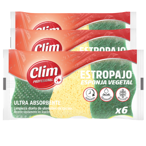 Bucha ultra-absorvente Clim Professional com esponja vegetal. Pacote 18 unidades