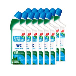 Sanicentro gel higiénico anti-calcário com lixívia 4 em 1. Caixa 12 unidades