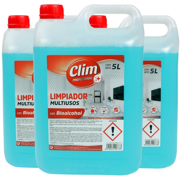 Limpador multiuso com bioálcool. Caixa 3 garrafas 5 litros