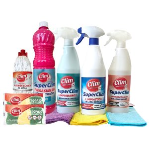 Lote de limpeza doméstica: panos + produtos de limpeza + limpadores de chão + esfregões + esfregão