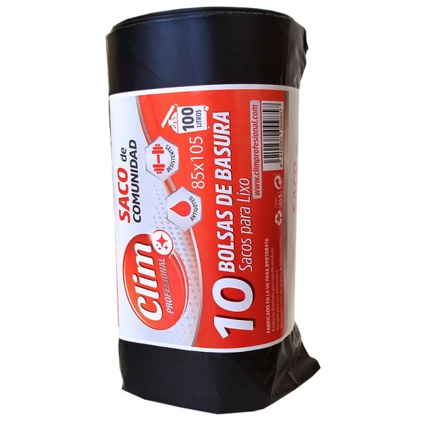Sacos de lixo comunitários 100L preto Gold Vit 85x105. Rolo de 10 unidades.