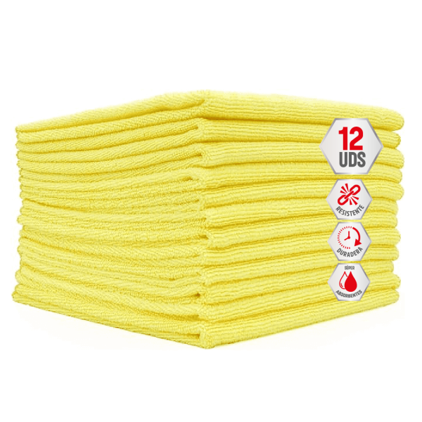 Panos de microfibra amarelos XL 35x40 cm Clim Profesional. Pacote de 12 panos