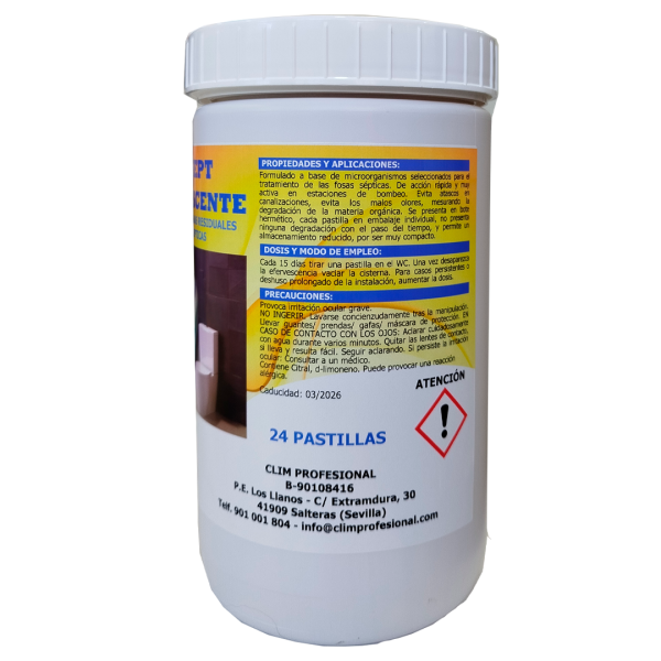 Pastilhas biológicas para eliminação de gorduras e odores para baús e fossas sépticas BIOSEPT