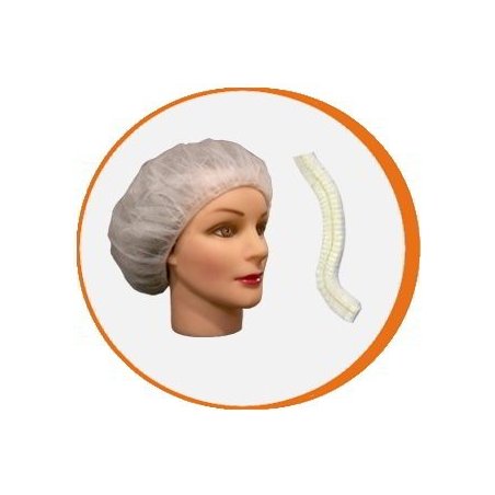 Gorro desechable redondo PP Blanco plegado acordeón. Pack 100 uds