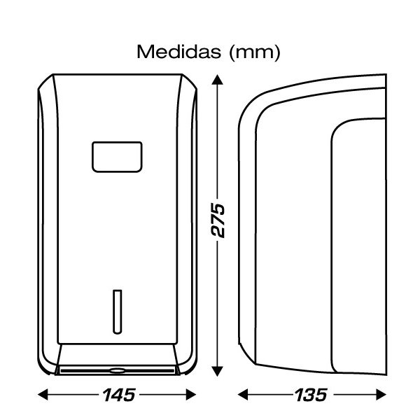 Medidas dispensador ClimLine para bobinas mini secamanos de papel mecha.