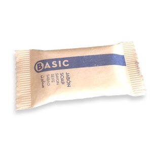 Jabón en pastilla "BASIC". 10 gr en bolsa individual. Caja 300 uds.