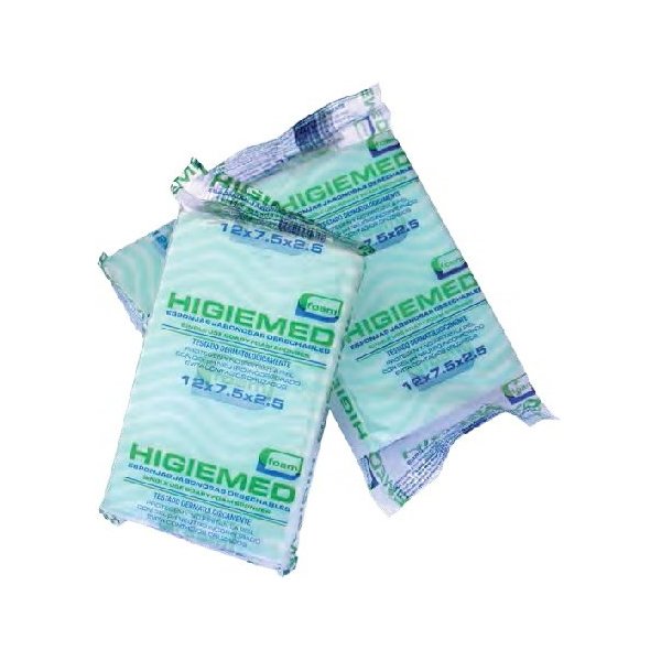 Esponjas jabonosas desechables de foam Higiemed. 12x7.5x2.5cms. 200 unidades envasadas individualmente