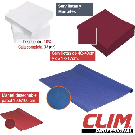 Servilletas de celulosa de 40x40 cm y Manteles individuales de 100x100cm. Papel Secamanos