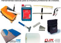 Herramientas básicas para los trabajos de limpieza de cristales.